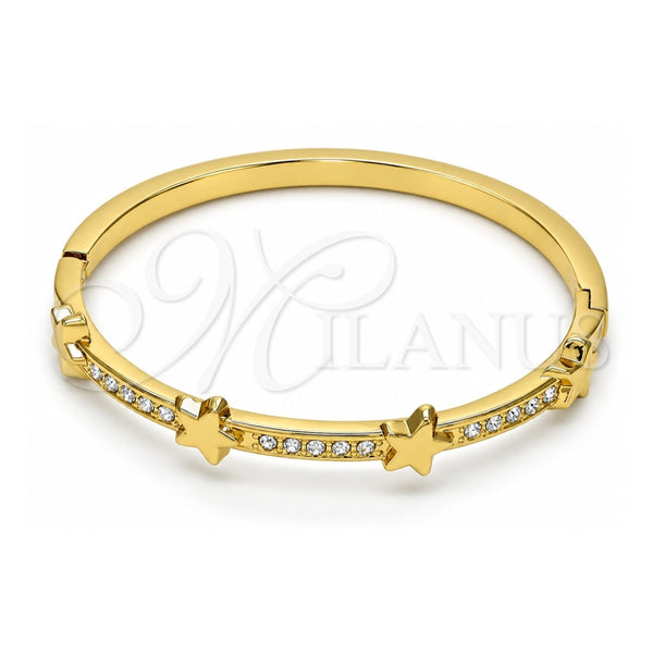 Oro Laminado Individual Bangle, Gold Filled Style Star Design, with White Crystal, Polished, Golden Finish, 07.252.0042.04 (04 MM Thickness, Size 4 (2.25 Diameter))