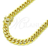 Stainless Steel Basic Necklace, Miami Cuban and Box Lock Design, Polished, Golden Finish, 03.278.0001.24 (200 Gauge, 08 MM Thickness, 24 Inches Length)