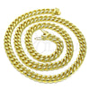Stainless Steel Basic Necklace, Miami Cuban and Box Lock Design, Polished, Golden Finish, 03.278.0001.24 (200 Gauge, 08 MM Thickness, 24 Inches Length)