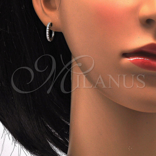 Sterling Silver Hoop Earrings — Huggie Hoop with White Cubic Zirconia Polished 02. — alternate product view — SKU 115021 | Plata 925 aretes de aro — Huggie Hoop with blanco Cubic Zirconia pulido 02. — SKU 115021