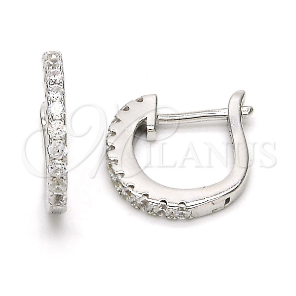 Sterling Silver Hoop Earrings — Huggie Hoop with White Cubic Zirconia Polished 02. — main product view — SKU 115021 | Plata 925 aretes de aro — Huggie Hoop with blanco Cubic Zirconia pulido 02. — SKU 115021