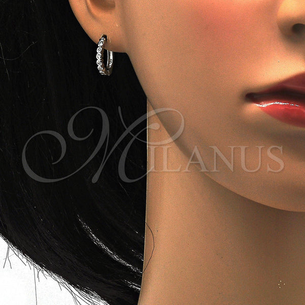 Sterling Silver Hoop Earrings — Huggie Hoop with White Cubic Zirconia Polished 02. — alternate product view — SKU 115022 | Plata 925 aretes de aro — Huggie Hoop with blanco Cubic Zirconia pulido 02. — SKU 115022