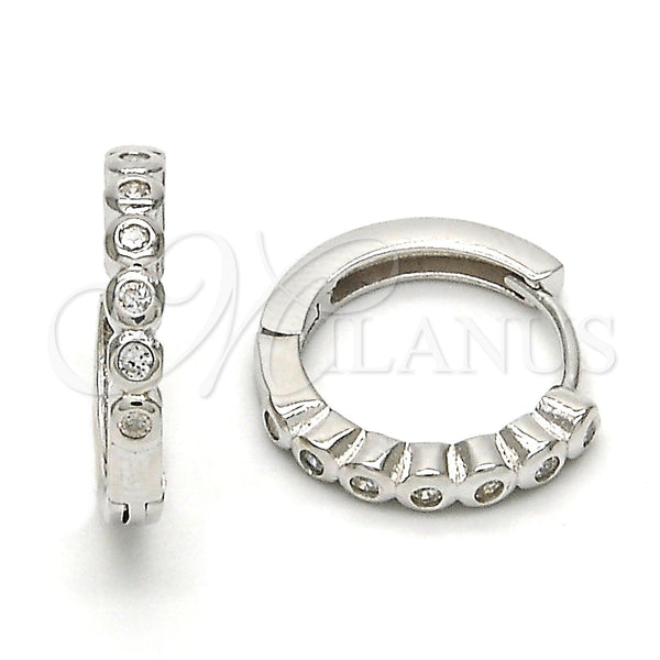 Sterling Silver Hoop Earrings — Huggie Hoop with White Cubic Zirconia Polished 02. — main product view — SKU 115022 | Plata 925 aretes de aro — Huggie Hoop with blanco Cubic Zirconia pulido 02. — SKU 115022
