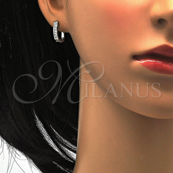 Sterling Silver Hoop Earrings — Huggie Hoop with White Cubic Zirconia Polished 02. — alternate product view — SKU 115025 | Plata 925 aretes de aro — Huggie Hoop with blanco Cubic Zirconia pulido 02. — SKU 115025