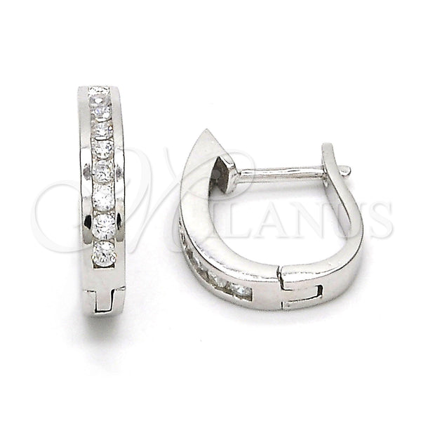 Sterling Silver Hoop Earrings — Huggie Hoop with White Cubic Zirconia Polished 02. — main product view — SKU 115025 | Plata 925 aretes de aro — Huggie Hoop with blanco Cubic Zirconia pulido 02. — SKU 115025