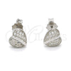 Sterling Silver Stud Earring, Heart Design, with White Micro Pave, Polished, Rhodium Finish, 02.292.0004