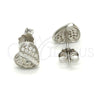 Sterling Silver Stud Earring, Heart Design, with White Micro Pave, Polished, Rhodium Finish, 02.292.0004