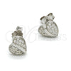 Sterling Silver Stud Earring, Heart Design, with White Micro Pave, Polished, Rhodium Finish, 02.292.0004