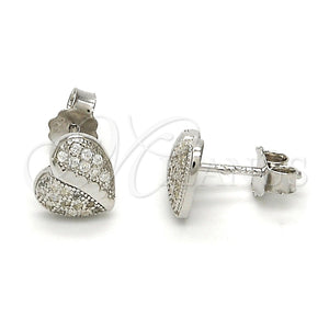 Sterling Silver Ring — Stud Earring Heart Design with White Micro Pave — main product view — SKU 115034 | Plata 925 anillo — Stud Earring corazón diseño with blanco Micro Pave — SKU 115034