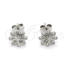 Sterling Silver Stud Earring, Peacock Design, with White Micro Pave, Polished, Rhodium Finish, 02.292.0009