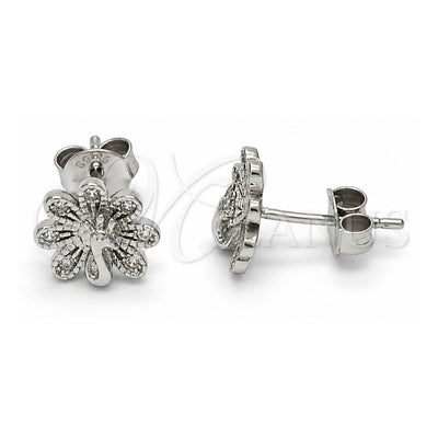 Sterling Silver Stud Earring, Peacock Design, with White Micro Pave, Polished, Rhodium Finish, 02.292.0009