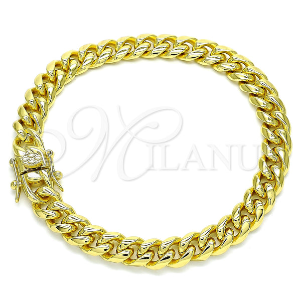 Stainless Steel Basic Bracelet, Miami Cuban Design, Polished, Golden Finish, 03.278.0001.08 (08 MM Thickness, 8 Inches Length)