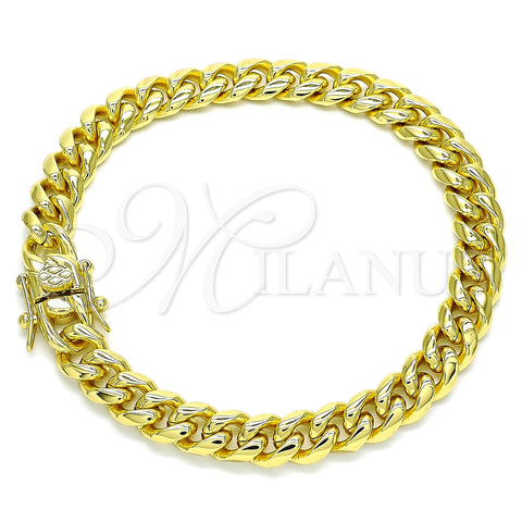 Stainless Steel Basic Bracelet, Miami Cuban Design, Polished, Golden Finish, 03.278.0001.08 (08 MM Thickness, 8 Inches Length)