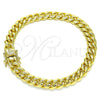 Stainless Steel Basic Bracelet, Miami Cuban Design, Polished, Golden Finish, 03.278.0001.08 (08 MM Thickness, 8 Inches Length)