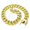 Stainless Steel Basic Bracelet, Miami Cuban Design, Polished, Golden Finish, 03.278.0002.08 (10 MM Thickness, 8 Inches Length)