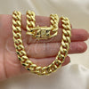 Stainless Steel Basic Necklace, Miami Cuban Design, Polished, Golden Finish, 03.278.0002.30 (10 MM Thickness, 30 Inches Length)