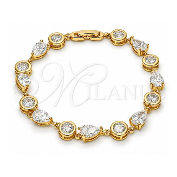 Oro Laminado Tennis Bracelet, Gold Filled Style Teardrop Design, with White Cubic Zirconia, Polished, Golden Finish, 03.213.0052.08 (08 MM Thickness, 8 Inches Length)