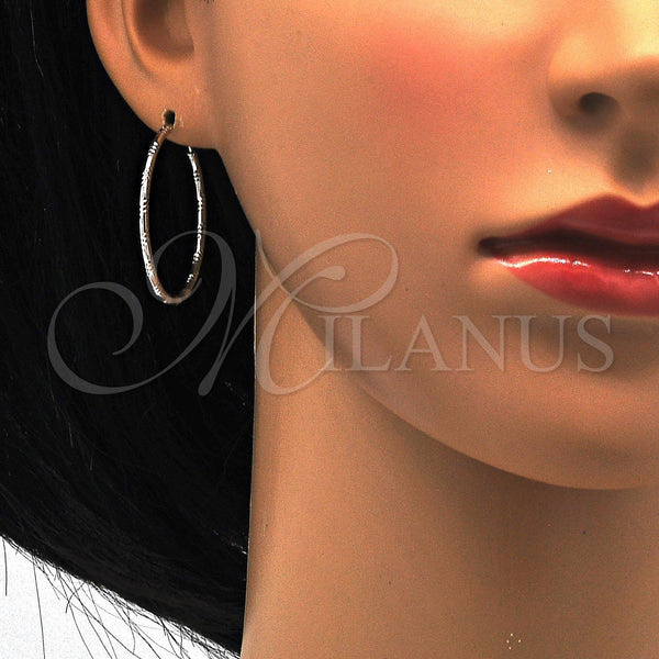 Sterling Silver Hoop Earrings — Medium Hoop Diamond Cutting 02. — alternate product view — SKU 115079 | Plata 925 aretes de aro — Medium Hoop Diamond Cutting 02. — SKU 115079
