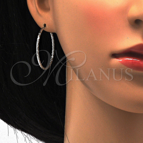 Sterling Silver Hoop Earrings — Medium Hoop Diamond Cutting 02. — alternate product view — SKU 115087 | Plata 925 aretes de aro — Medium Hoop Diamond Cutting 02. — SKU 115087