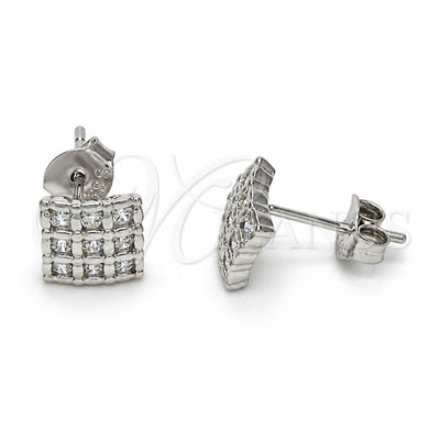 Sterling Silver Stud Earring, with White Cubic Zirconia, Polished, Rhodium Finish, 02.285.0007