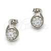 Sterling Silver Stud Earring, Teardrop Design, with White Cubic Zirconia, Polished, Rhodium Finish, 02.285.0008