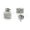 Sterling Silver Stud Earring, with White Cubic Zirconia, Polished, Rhodium Finish, 02.285.0009