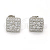 Sterling Silver Stud Earring, Flower Design, with White Cubic Zirconia and White Micro Pave, Polished, Rhodium Finish, 02.285.0010
