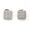 Sterling Silver Stud Earring, Flower Design, with White Cubic Zirconia and White Micro Pave, Polished, Rhodium Finish, 02.285.0010