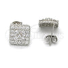 Sterling Silver Stud Earring, Flower Design, with White Cubic Zirconia and White Micro Pave, Polished, Rhodium Finish, 02.285.0010