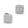 Sterling Silver Stud Earring, Flower Design, with White Cubic Zirconia and White Micro Pave, Polished, Rhodium Finish, 02.285.0010