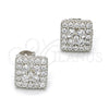 Sterling Silver Stud Earring, Flower Design, with White Cubic Zirconia and White Micro Pave, Polished, Rhodium Finish, 02.285.0010