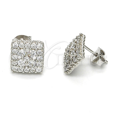 Sterling Silver Stud Earring, Flower Design, with White Cubic Zirconia and White Micro Pave, Polished, Rhodium for wholesale, main product view