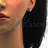 Sterling Silver Stud Earring, with White Cubic Zirconia and White Crystal, Polished, Rhodium Finish, 02.285.0011