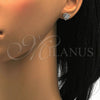 Sterling Silver Stud Earring, with White Cubic Zirconia and White Crystal, Polished, Rhodium Finish, 02.285.0011