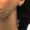Sterling Silver Stud Earring, with White Cubic Zirconia and White Crystal, Polished, Rhodium Finish, 02.285.0011