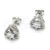Sterling Silver Stud Earring, with White Cubic Zirconia and White Crystal, Polished, Rhodium Finish, 02.285.0011