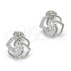Sterling Silver Stud Earring, with White Cubic Zirconia and White Micro Pave, Polished, Rhodium Finish, 02.285.0014