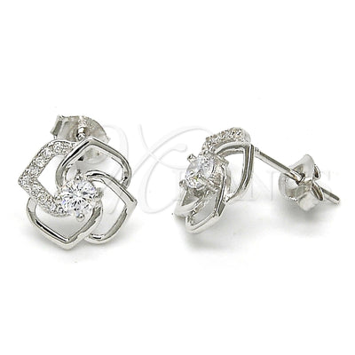 Sterling Silver Stud Earring, with White Cubic Zirconia and White Micro Pave, Polished, Rhodium Finish for wholesale, main product view