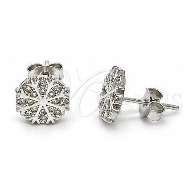 Sterling Silver Stud Earring, with White Micro Pave, Polished, Rhodium Finish, 02.285.0015