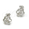 Sterling Silver Stud Earring, Tree Design, with White Cubic Zirconia, Polished, Rhodium Finish, 02.285.0016
