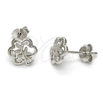 Sterling Silver Stud Earring, Tree Design, with White Cubic Zirconia, Polished, Rhodium Finish, 02.285.0016 for wholesale, main product view
