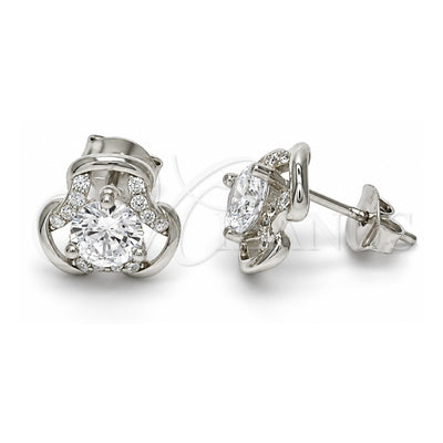 Sterling Silver Stud Earring, with White Cubic Zirconia and White Micro Pave, Polished, Rhodium Finish, 02.285.0018
