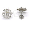 Sterling Silver Stud Earring, Flower Design, with White Cubic Zirconia, Polished, Rhodium Finish, 02.285.0019