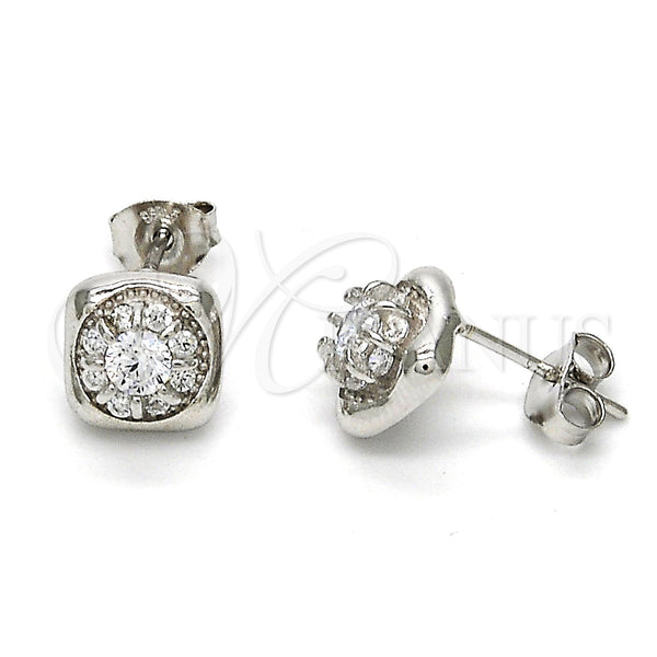 Sterling Silver Stud Earring, with White Cubic Zirconia, Polished, Rhodium Finish, 02.285.0020