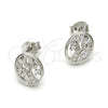 Sterling Silver Stud Earring, Tree Design, with White Cubic Zirconia, Polished, Rhodium Finish, 02.285.0024