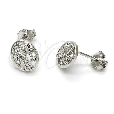 Sterling Silver Stud Earring, Tree Design, with White Cubic Zirconia, Polished, Rhodium Finish, 02.285.0024 for wholesale, main product view