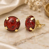 Oro Laminado Stud Earring, Gold Filled Style Red Enamel Finish, Golden Finish, 02.65.0050.1