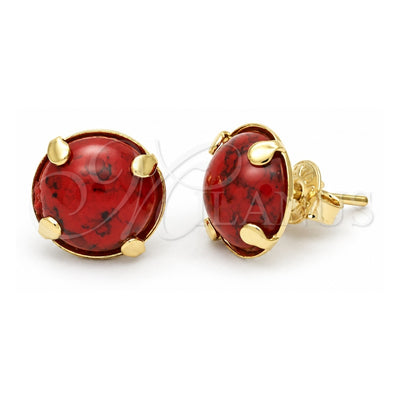 Oro Laminado Stud Earring, Gold Filled Style Red Enamel Finish, Golden Finish, 02.65.0050.1