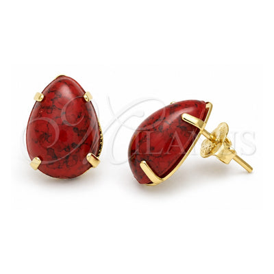 Oro Laminado Stud Earring, Gold Filled Style Red Enamel Finish, Golden Finish, 02.65.0053.1