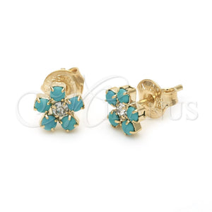 Gold Filled Ring — Stud Earring Flower Design with Aquamarine Crystal Polished — main product view — SKU 115122 | Oro Laminado anillo — Stud Earring flor diseño with Aquamarine cristal pulido — SKU 115122